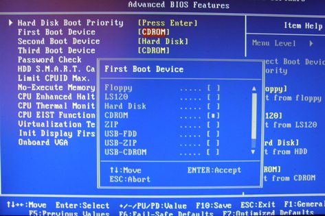 4.advanced bios features - cd rom