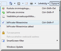 InPrivate Filtreerimise sisse lülitamine.